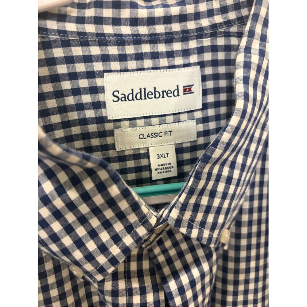 Saddlebred Mens 3XLT Big and Tall Classic Fit Gingham Button Down Shirt Navy